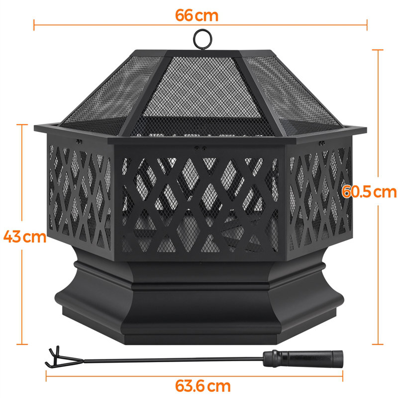 Hexagon Iron Wood Burning Smokeless Fire Pit, 66 cm L x 66 cm W x 60.5 cm H