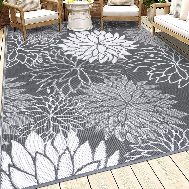 Waterproof Reversible Plastic Outdoor Rug Yard Seaside Camping Large Mat, Rectangle 8' x 10'