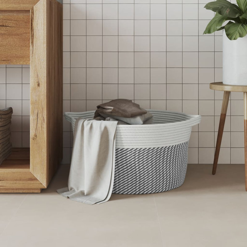 House Of Hampton Fabric Decorative Basket, Grey/White