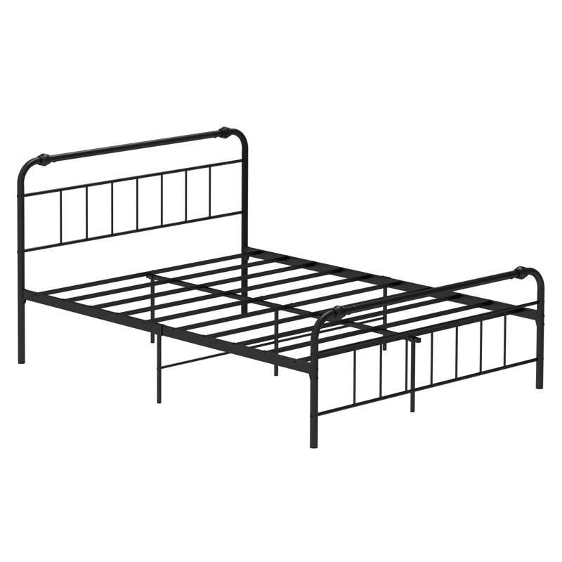 Metal Platform Bed Frame with Headboard and Footboard, Steel Slats, 9 Support Legs, Noise Free, No Box Spring Needed, Under Bed Storage, Queen