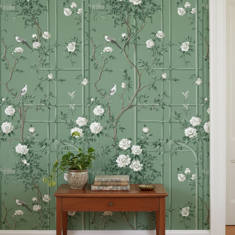 Papier peint floral avec décoration murale rétro oiseaux
