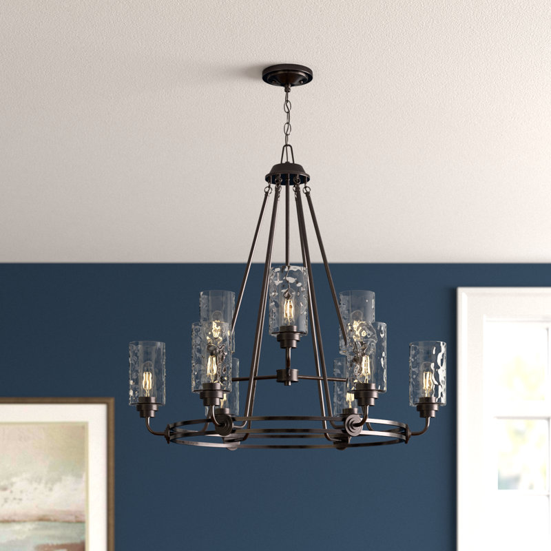 Manningtree 9-Light Dimmable Wagon Wheel Chandelier , Old English Bronze