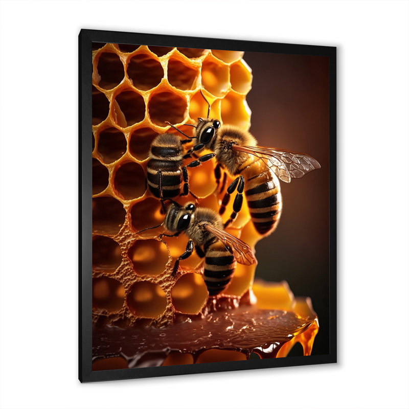 «Honey Bees in Nest», reproduction sur toile, H 20 po x l 12 po x P 1 po, Impression noire sur toile encadrée
