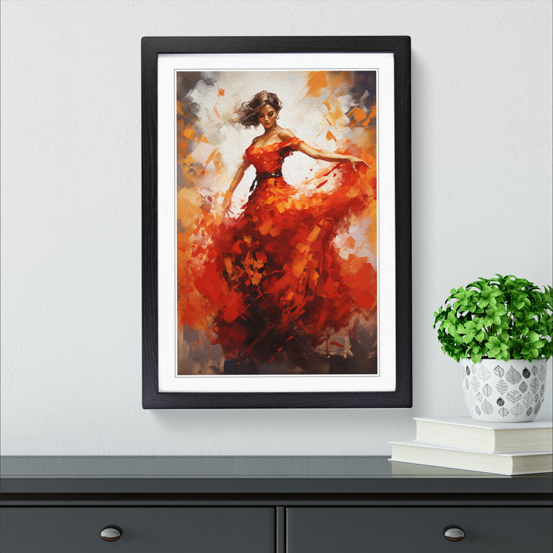 Flamenco Dancer Abstract - Single Picture Frame Print on Wood, Black, 34cm H x 25cm W x 2cm D