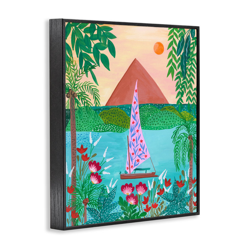 Voilier sur le Nil égyptien, estampe numérique, conception de Nabeela Rumi, H 14 po x l 11 po, Giclée encadrée noir minuit