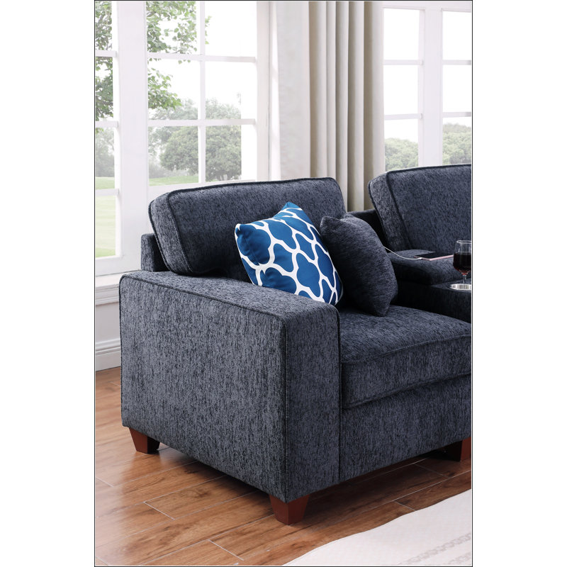 Canapé modulaire avec repose-pieds, H 35 po x l 99,25 po x P 136,25 po, Chenille noir