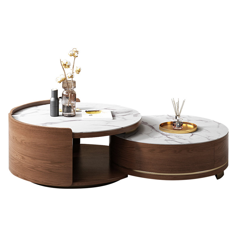 Extendable Pedestal Coffee Table with Storage, 36.1 cm H x 71.4 cm W x 71.4 cm D