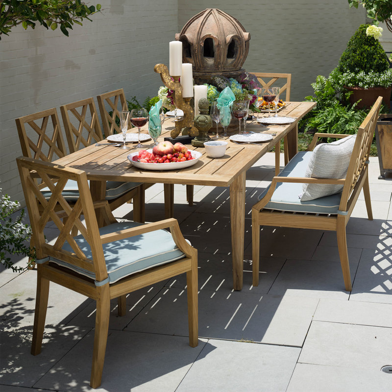 Haley Patio Dining Armchair with Cushions, Oyster Teak, Welt, Tweed Toffee