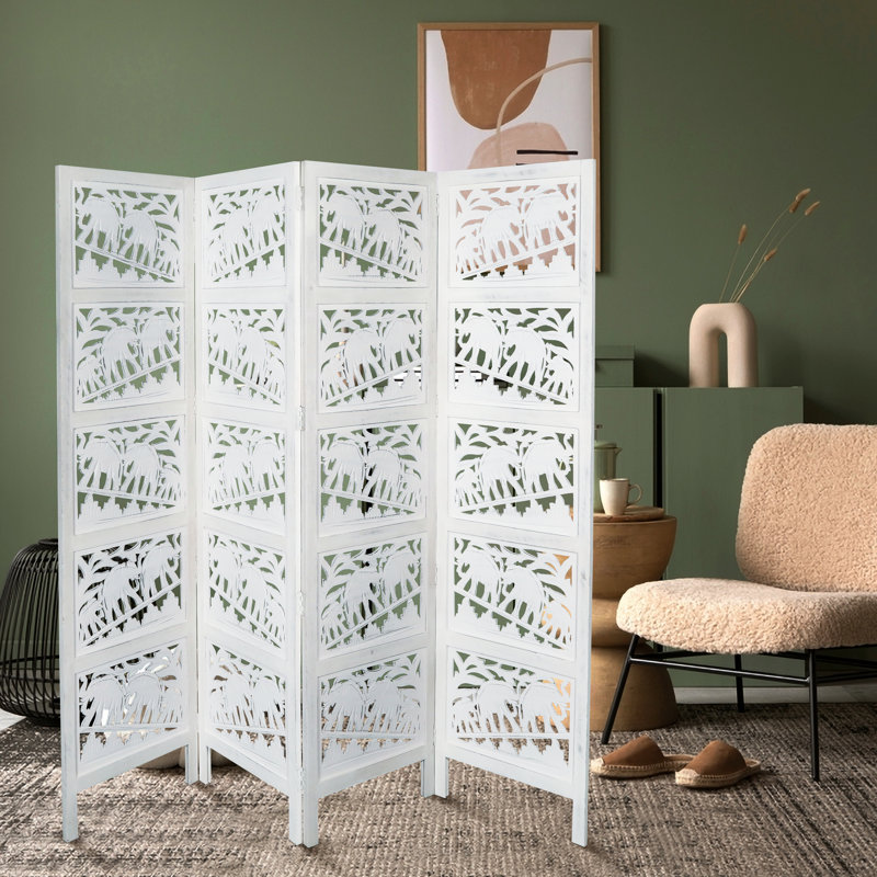Bidwell 508cm W x 457.2cm H 4 - Panel Folding Room Divider, White