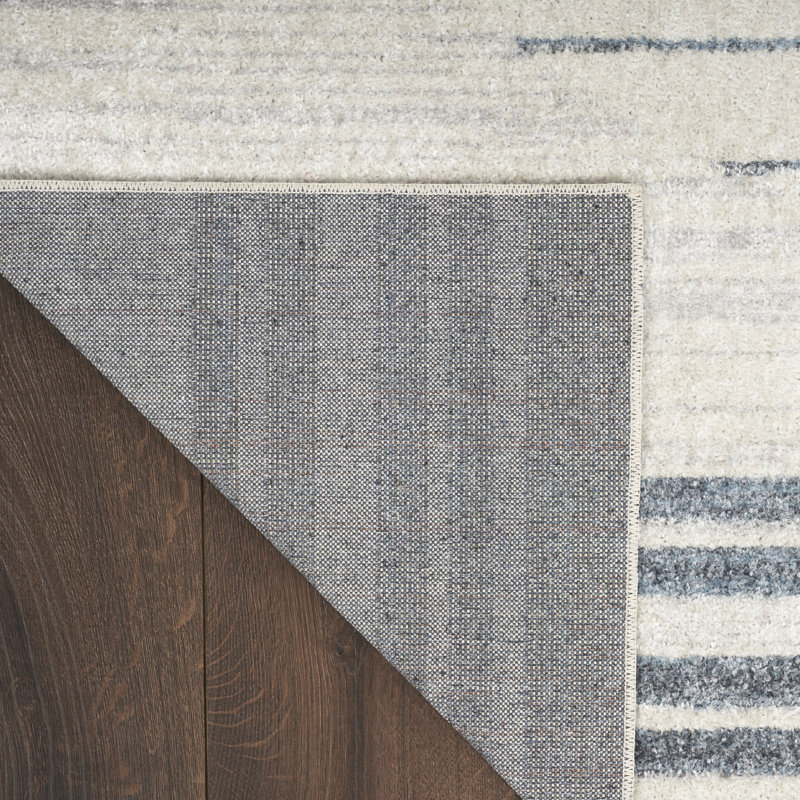 Atushi Machine Washable Geometric Navy Blue/White Area Rug, Rectangle 5'3" x 7'