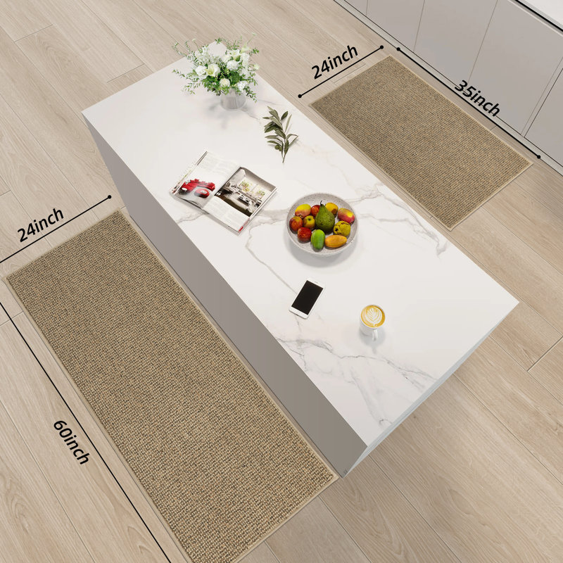 Solid Colour Non-Skid Kitchen Mat, Runner 61cm x 152.4cm, Beige