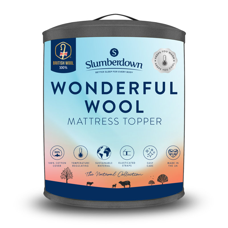 Wonderful Wool Mattress Topper 100% British Wool Moisture Cotton Cover, Super King (6')