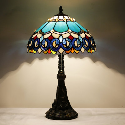 Tiffany Stained Glass Table Lamp 12X12X19 Inch Blue Jewelry Baroque Style Desk Bedroom Living Room Reading Light