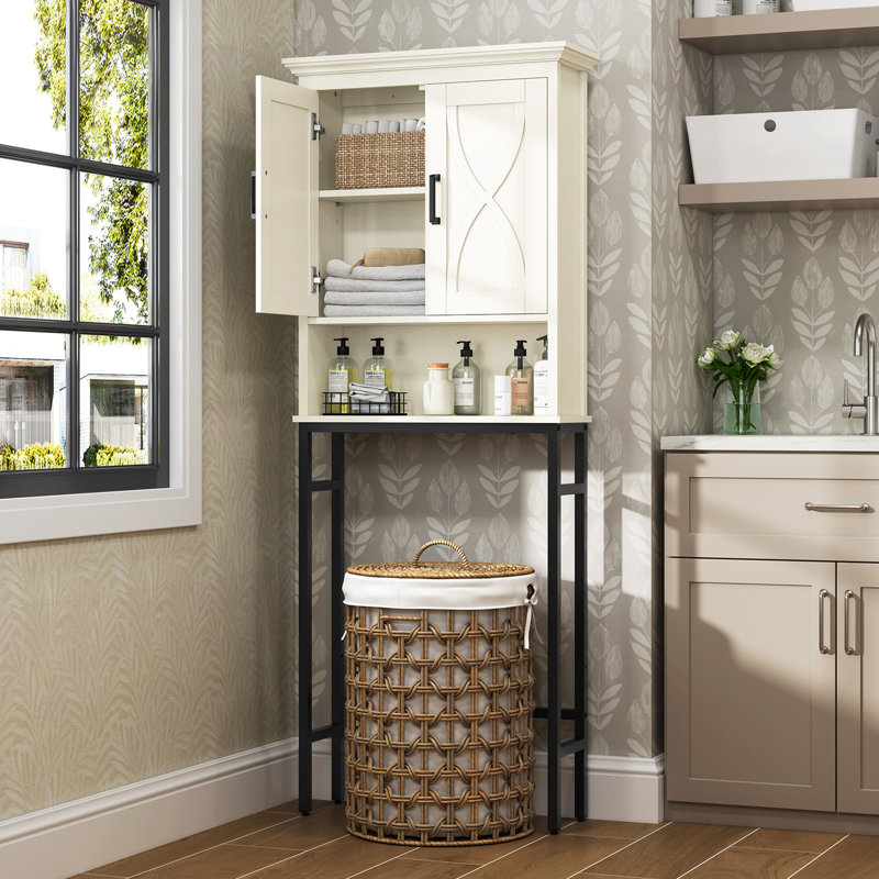 Armoire de rangement au-dessus de la toilette Alaye, Blanc, crème
