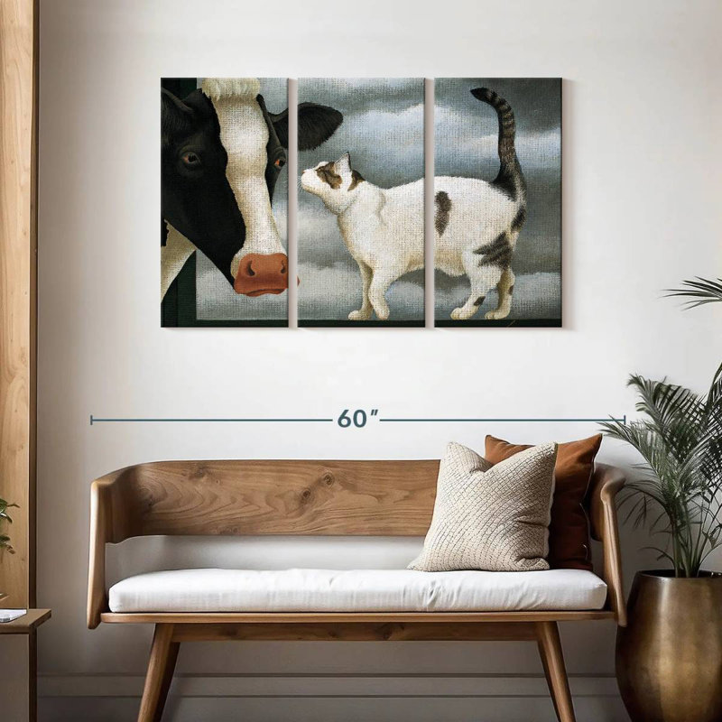 Chat et vache, H 28 po x l 45 po