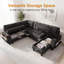 Grand canapé-lit modulaire en L 107 po en chenille avec méridienne, siège d'angle, accoudoir de rangement et orifices de recharge de 107 po, gris foncé-348757676-349172691