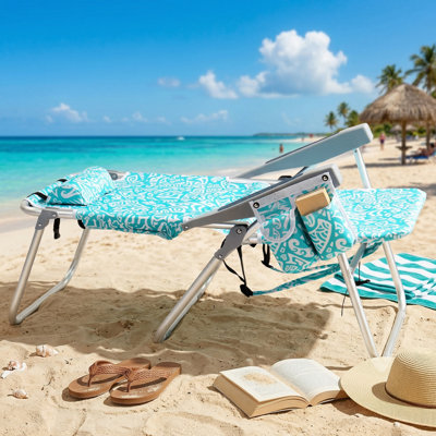 Chaise de plage inclinable en aluminium 15 po H 5 po avec sac isotherme et porte-gobelet