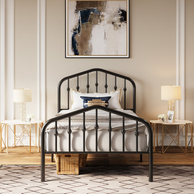 Fordingbridge Black Metal Platform Bed with Vintage-Style Headboard and Footboard
