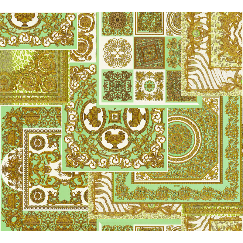 1005cm x 70cm Wallpaper Roll, Metallic/Cream/Green