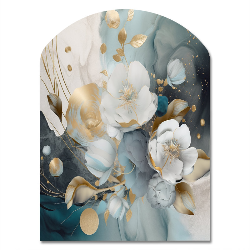 Haverhill - Art mural floral asymétrique en métal, sculpture murale en arche, H 34 po x l 25 po