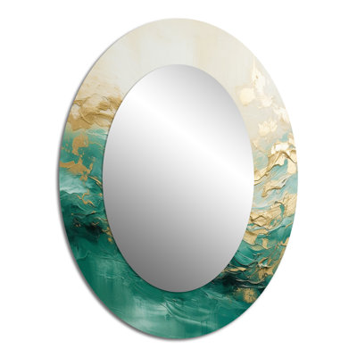 Doré et vert Soft Wave Fusion II - miroir mural ovale moderne