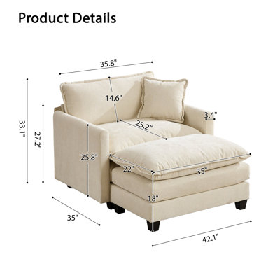 Schmucker 42'' W Oversized Accent Chair, Deep Seat Chenille Cloud Sofa Chair With Ottoman