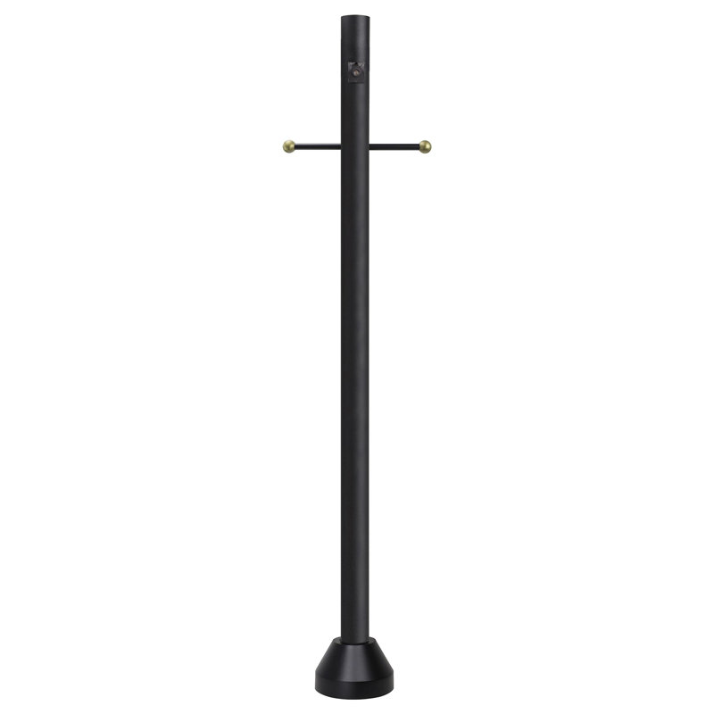 Solus 6ft. Surface Mount Lamp Post with Decorative Cross Arm, Dusk-to-Dawn Photocell Sensor and Aluminum Base Cover, Black