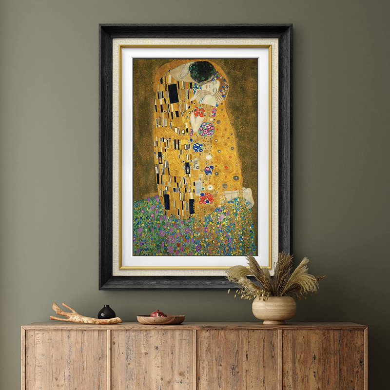 «The Kiss» par Gustav Klimt - peinture sur toile encadrée, Impression encadrée sans passe-partout, Noir