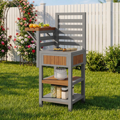 Outdoor Storage Cabinet With Stainless Steel Top & Double-Tiered Shelf