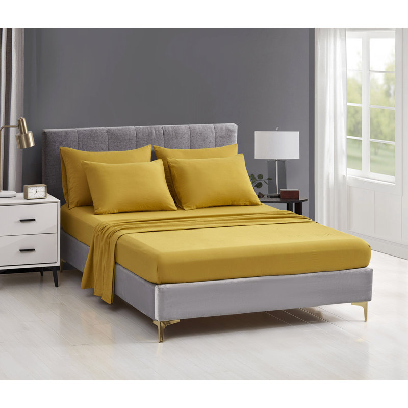 Washed Microfiber 7-Pieces Honeycomb Comforter Set with Sheets, Mustard Yellow