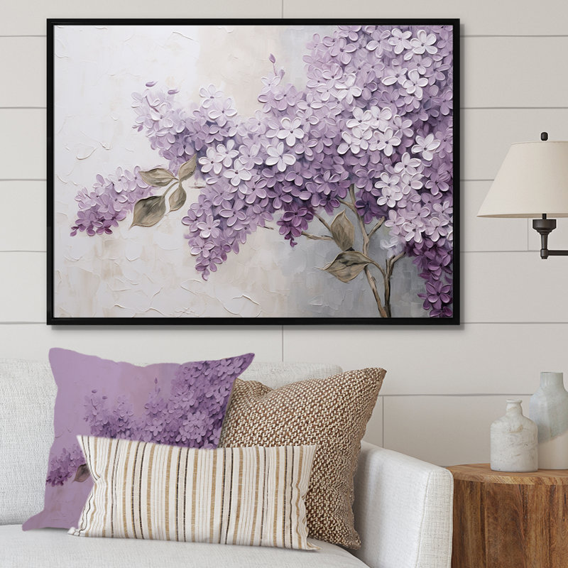 Magnifique paysage de rêve lilas - décoration murale lilas, H 34 po x l 44 po, Reproduction avec cadre flottant, Noir