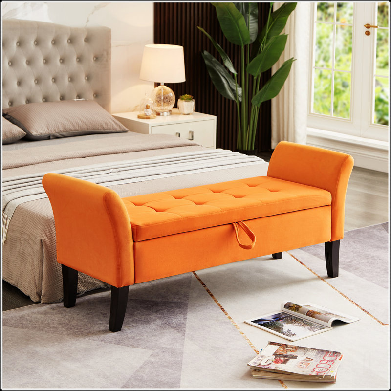 Bed Bench with Storage Velvet, Orange
