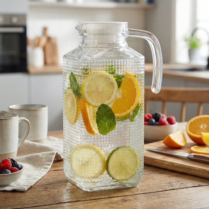 Ensemble de 2 pichets en verre texturé Frigo de 63,4 oz chacun avec couvercles en plastique Frigo