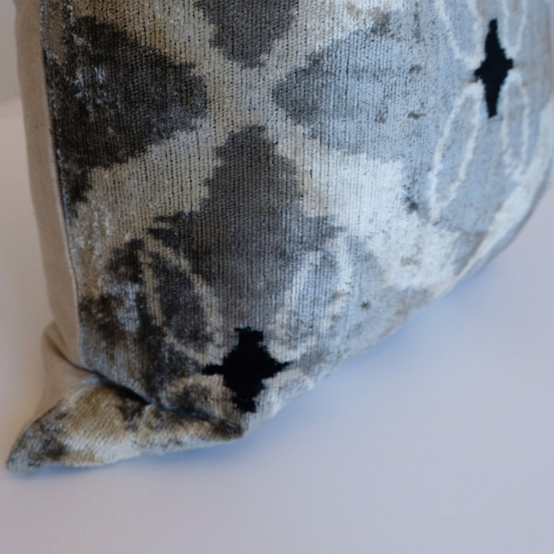 Kara Feather Throw Pillow, 20" x 20", Silver/White Ikat 4
