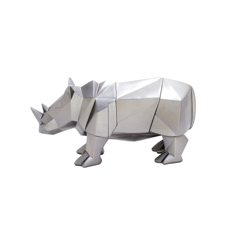 Silver Geometric Resin Rhino Sculpture, 12"