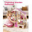 Maison de poupée en bois Suteck, grande maison de poupée en bois rose avec 39 accessoires pour filles