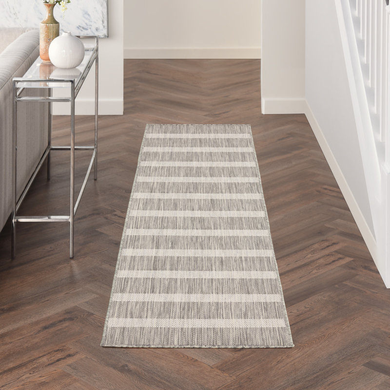 Shaila Striped Indoor / Outdoor Rug, Runner 2' x 6', Gray/Ivory