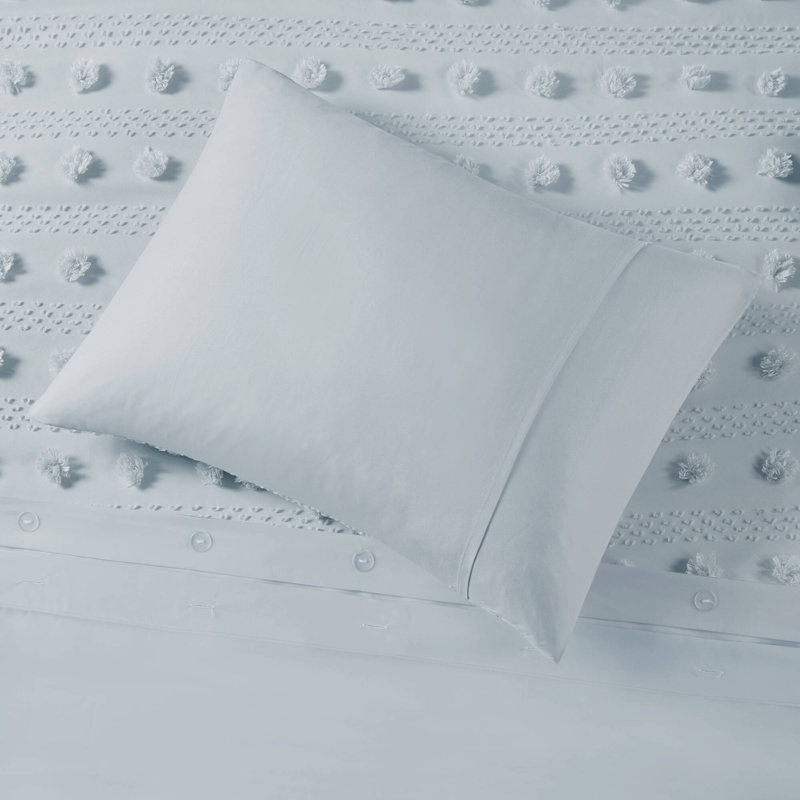 Blue Clip Jacquard Twin/Twin XL Duvet Cover Set with Pompom Accents
