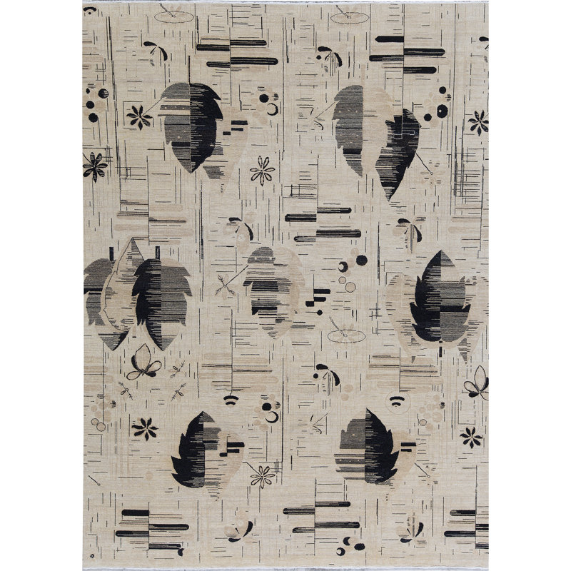 Tapis ivoire et gris noué à la main de haute qualité