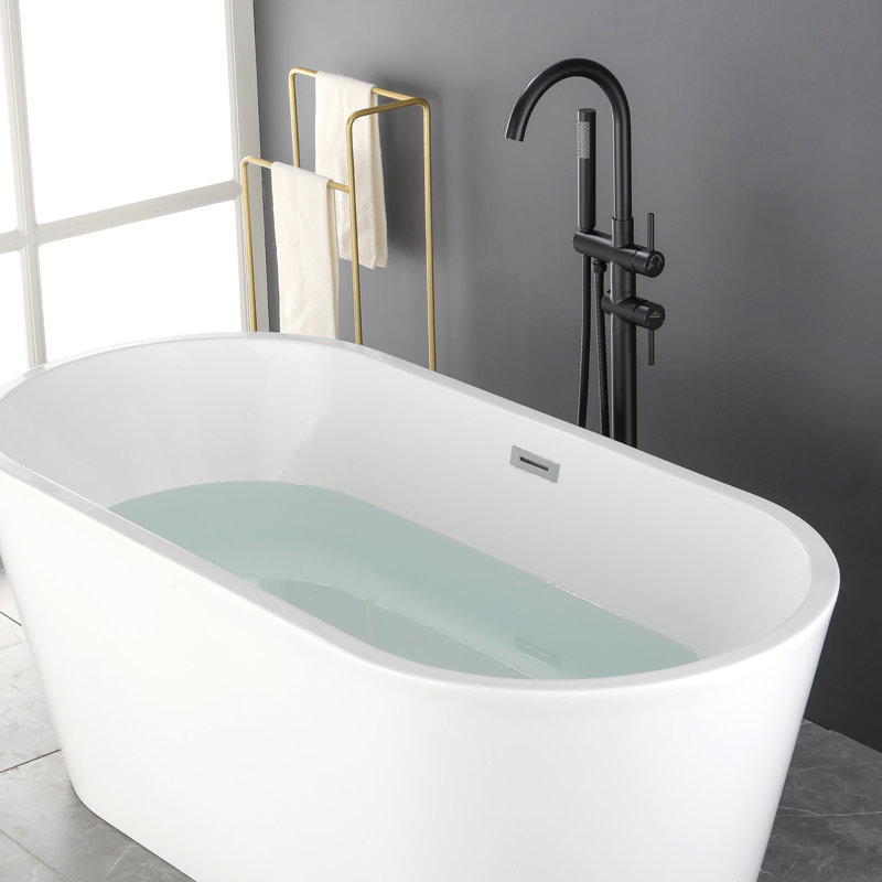 2 Handle Floor Clawfoot Tub Faucet with Diverter, Matte Black