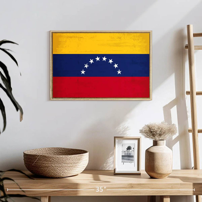 Drapeau du Vénézuéla, 19 po x 13 po, Cadre flottant en bois naturel