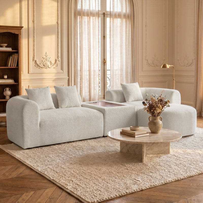 Canapé modulaire chenille modulaire avec siège de chargement USB personnalisable pour salon, Beige Chenille