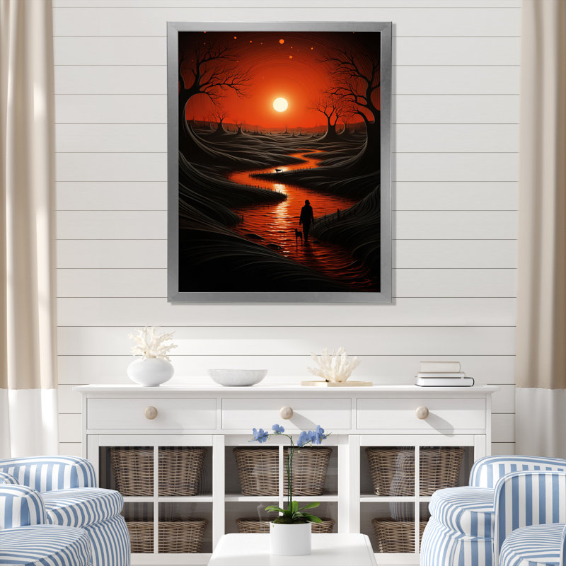 Magical Sunset on Minimal River Landscape I - reproduction, H 40 po x l 30 po x P 1,5 po, Cadre simple gris