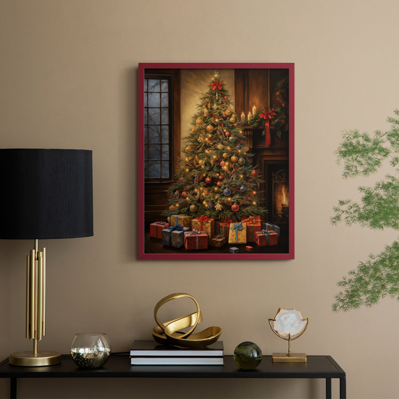 «Christmas Holiday Art DCLV III», reproduction encadrée - bois massif, H 11 po x l 9 po, Rouge