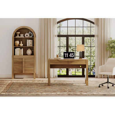 Ensemble de bureau 2 pièces, bureau de direction moderne de 47 po avec station de charge et tiroirs et bibliothèques arquées à 3 niveaux de hauteur de 71 po de hauteur avec rangement ouvert pour le salon, la chambre à coucher et le bureau à domicile