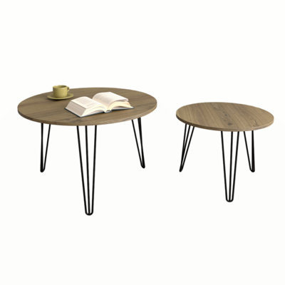 27.56'' Round Nesting Coffee Table Set Of 2, Circular Nesting End Table Set, Round Wooden Tabletop, And Sturdy Metal Base For Living Room, Bedroom, Br -  Ebern Designs, 07DC010BB3D14800A5B949117E9C0061