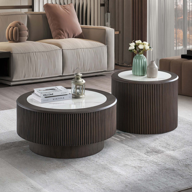 Table basse ronde 2 pièces Modern, H 15,94 po x L 35,43 po x l 35,43 po