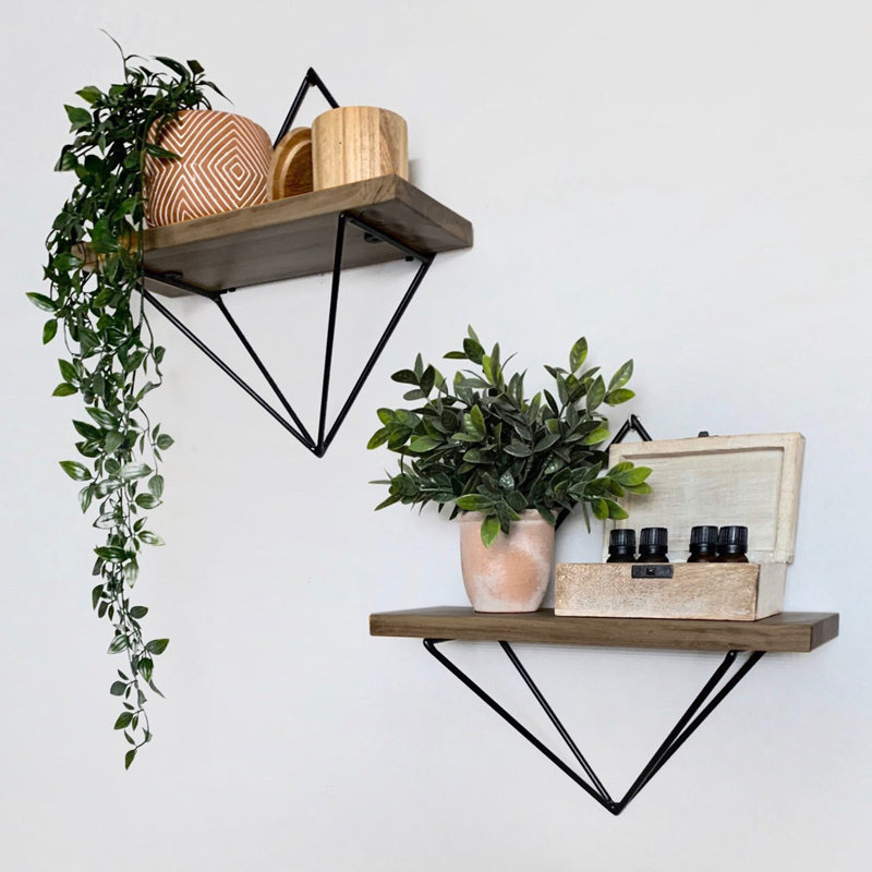 Modern Decorative Wooden Wall Shelf (2 Pieces), Walnut & Black, 11.8 x 11.8 x 5.5 inches | 100% Spruce Wood with 100% Metal Frame | Easy Wall Mount, Stylish Industrial Design, Holds Up to 11.0 lbs