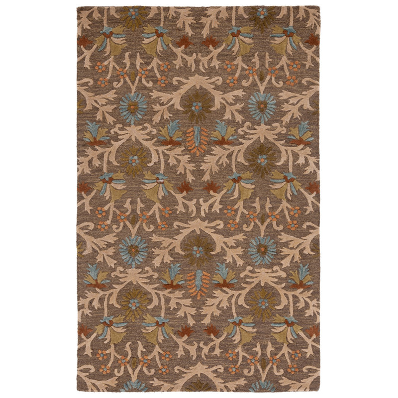 Cannen Hand Tufted Wool Floral Rug, Rectangle 5' x 8'