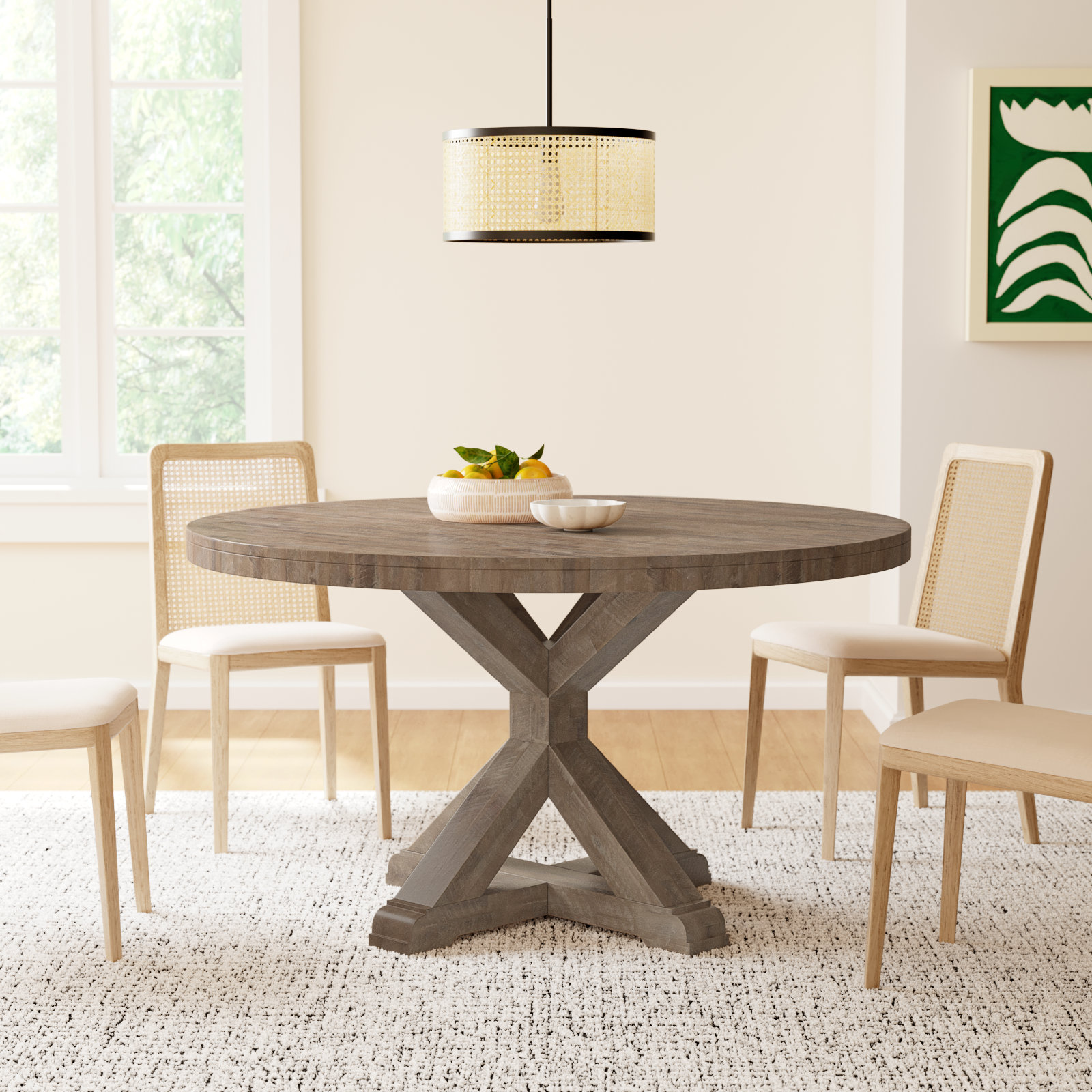 Bianca Round Solid Wood Dining Table, Weathered Natural